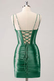 Gorgeous Golden Bodycon Corset Short Metallic Homecoming Dress with Sequins