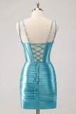 Gorgeous Golden Bodycon Corset Short Metallic Homecoming Dress with Sequins