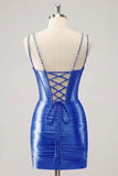Gorgeous Golden Bodycon Corset Short Metallic Homecoming Dress with Sequins