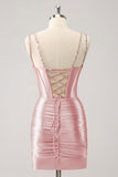 Gorgeous Golden Bodycon Corset Short Metallic Homecoming Dress with Sequins