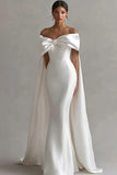 Ivory Mermaid Off The Shoulder Wedding Dress with Bow