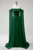 Light Green Fitted Cold Shoulder Chiffon Bridesmaid Dress with Detachable Sleeves