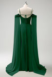 Light Green Fitted Cold Shoulder Chiffon Bridesmaid Dress with Detachable Sleeves