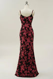 Sheath Spaghetti Straps Burnout Velvet Burgundy Bridesmaid Dress with Silt