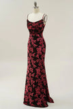 Sheath Spaghetti Straps Velvet Burnout Burgundy Bridesmaid Dress
