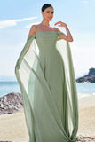 A-Line Cold Shoulder Convertible Chiffon Long Lilac Bridesmaid Dress with Capes