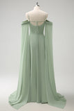 A-Line Cold Shoulder Convertible Chiffon Long Lilac Bridesmaid Dress with Capes