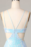 Stunning Blue Bodycon Cut-Out Sequins Short Homecoming Dress