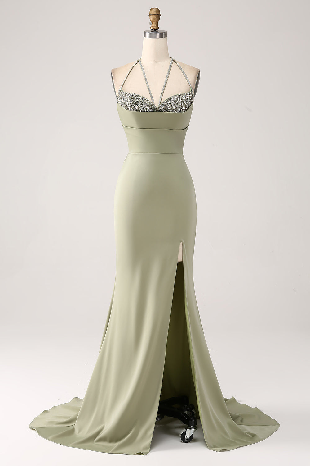 Wedtrend Women Sheath Pistachio Prom Dress V-Neck Beaded Long Evening Dress With Slit WEDTREND Wedtrend Women Sheath Pistachio Prom Dress V-Neck Beaded Long Evening Dress With Slit WEDTREND