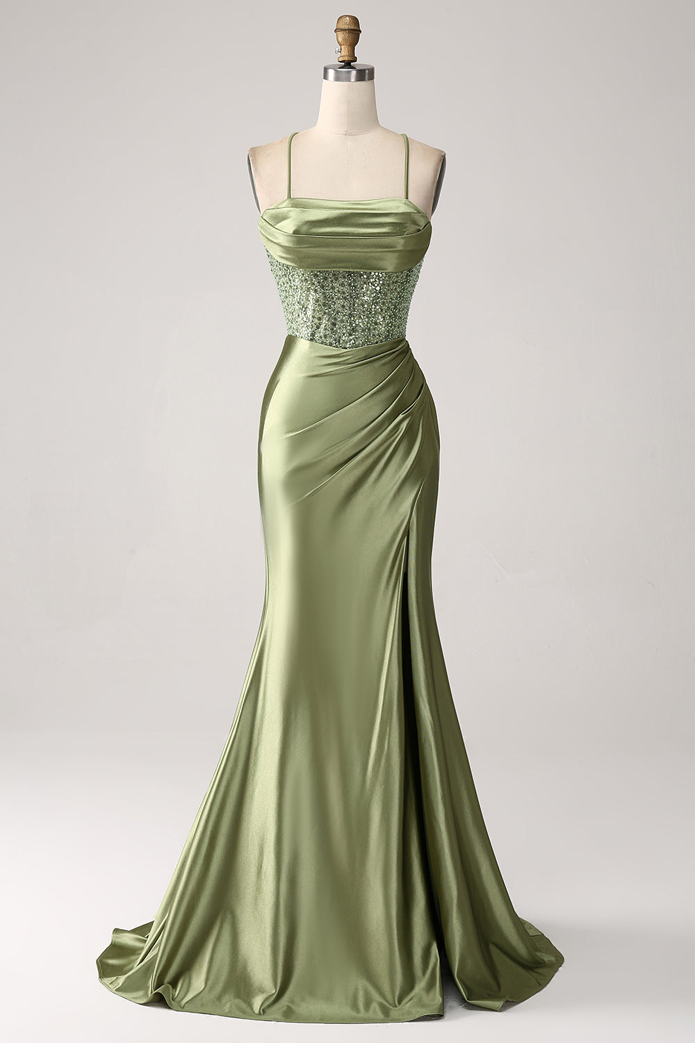 Wedtrend Women Army Green Prom Dress Mermaid Cowl Neckline Sequin Long Evening Dress With Slit WEDTREND Wedtrend Women Army Green Prom Dress Mermaid Cowl Neckline Sequin Long Evening Dress With Slit WEDTREND