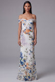 Black Floral Off the Shoulder Cut Out Mermaid Formal Dress
