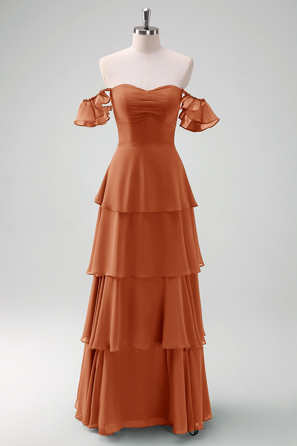 Wedtrend Women Rust Bridesmaid Dress with Ruffles A Line Off The Shoulder Tiered Long Wedding Party Guest Dress WEDTREND Wedtrend Women Rust Bridesmaid Dress with Ruffles A Line Off The Shoulder Tiered Long Wedding Party Guest Dress WEDTREND