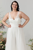Ivory Spaghetti Straps Lace & Chiffon Jumpsuit/Pant Suit for Wedding Party