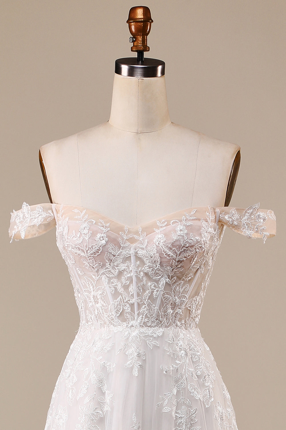 Ivory A Line Detachable Off the Shoulder Corset Tulle Wedding Dress