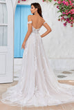 Ivory A Line Detachable Off the Shoulder Corset Tulle Wedding Dress With Lace