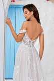 Ivory A Line Detachable Off the Shoulder Corset Tulle Wedding Dress With Lace