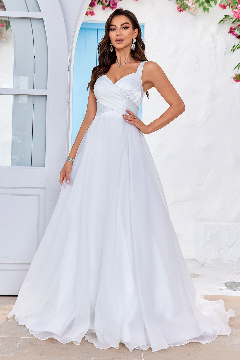 Ball-Gown/Princess Scoop Neck Simple Organza  Long Wedding Dress