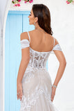 Ivory Mermaid Off the Shoulder Sweep Train Corset Wedding Dress With Lace