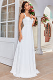 Ivory A Line Scoop Neck Chiffon Boho Wedding Dress with Lace