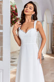 Ivory A Line Scoop Neck Chiffon Boho Wedding Dress with Lace