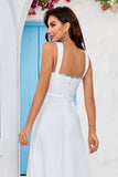 Ivory A Line Scoop Neck Chiffon Boho Wedding Dress with Lace