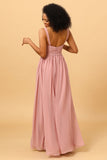 Spaghetti Straps Long Chiffon Bridesmaid Dress with Slit