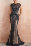 Gorgeous Burgundy Mermaid Jewel Neck Prom Dress with Beading