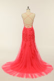 Light Pink Mermaid Spaghetti Straps Long Prom Dress with Appliques