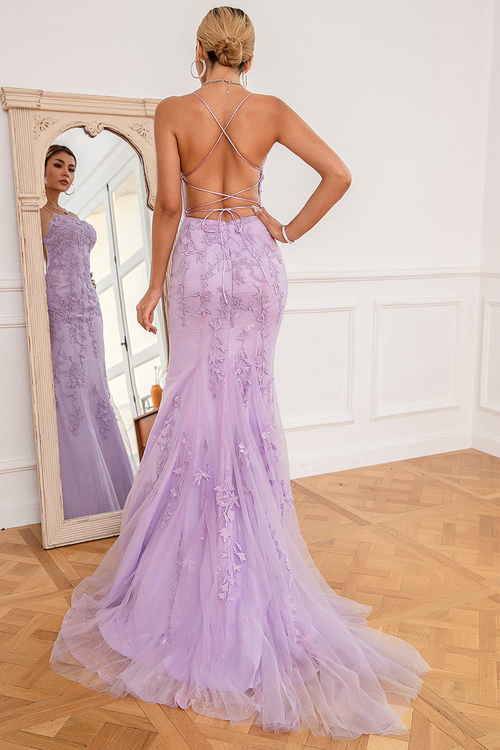 Light Pink Mermaid Spaghetti Straps Long Prom Dress with Appliques