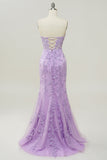 Purple Mermaid Sweetheart Neck Prom Dress With Appliques