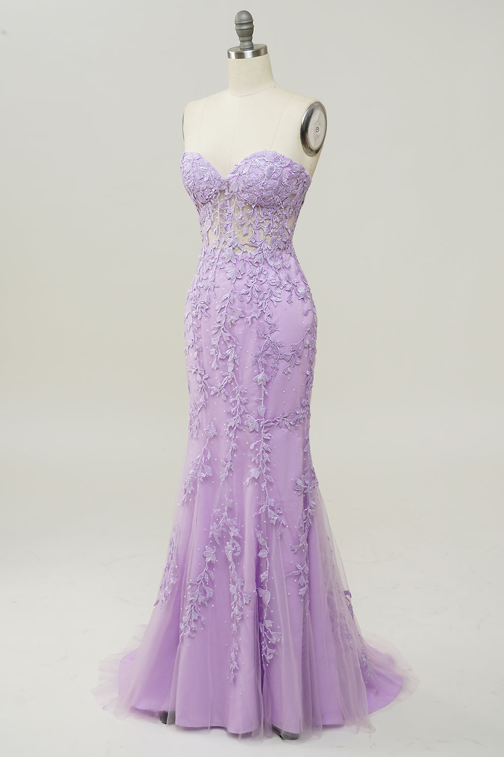 Purple Mermaid Sweetheart Neck Prom Dress With Appliques