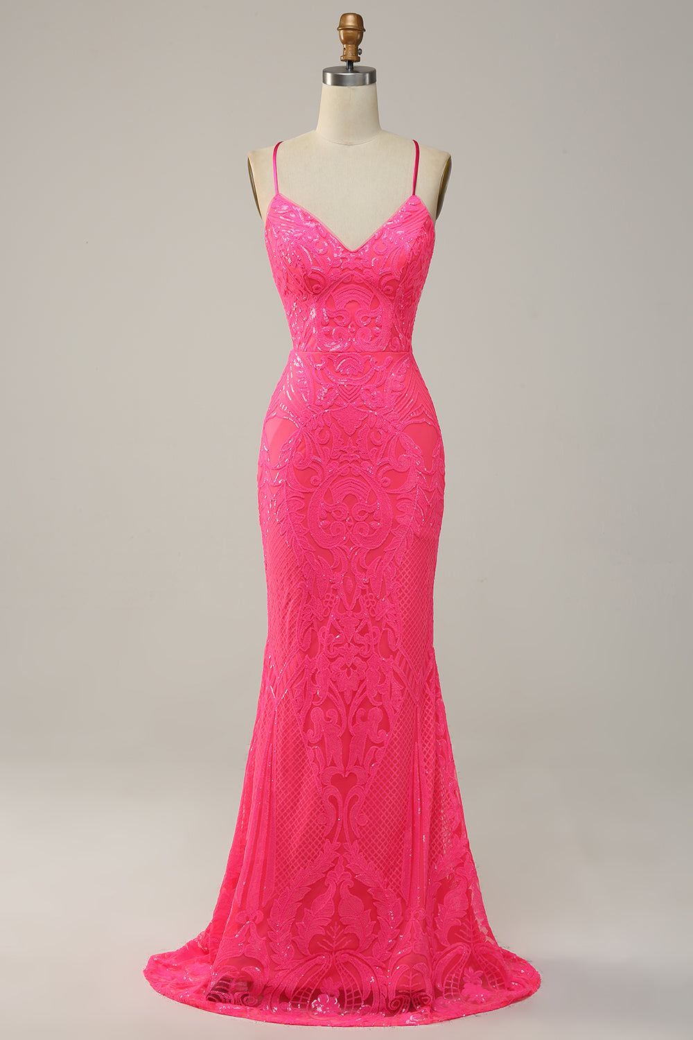 Wedtrend Women Hot Pink Long Prom Dress Mermaid Sequins V Neck Formal Dress With Criss Cross Back WEDTREND Wedtrend Women Hot Pink Long Prom Dress Mermaid Sequins V Neck Formal Dress With Criss Cross Back WEDTREND