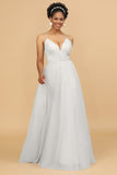 Tulle V Neck Backless Floor Length Long Bridesmaid Dress