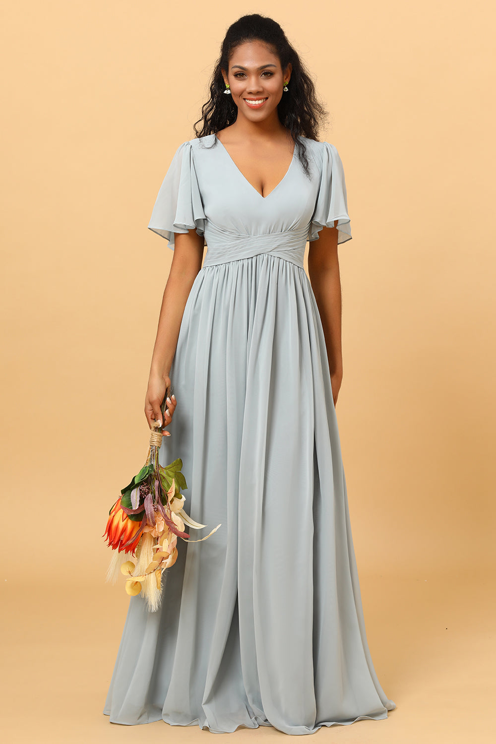 Wedtrend Women A Line V Neck Short Sleeves Floor Length Chiffon Bridesmaid Dress Formal Dress WEDTREND Wedtrend Women A Line V Neck Short Sleeves Floor Length Chiffon Bridesmaid Dress Formal Dress WEDTREND