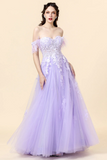 Purple A Line Spaghetti Straps Prom Dress with Appliques