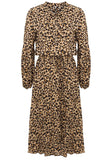 Brown Leopard Printed Casual Dress with Long Sleeves