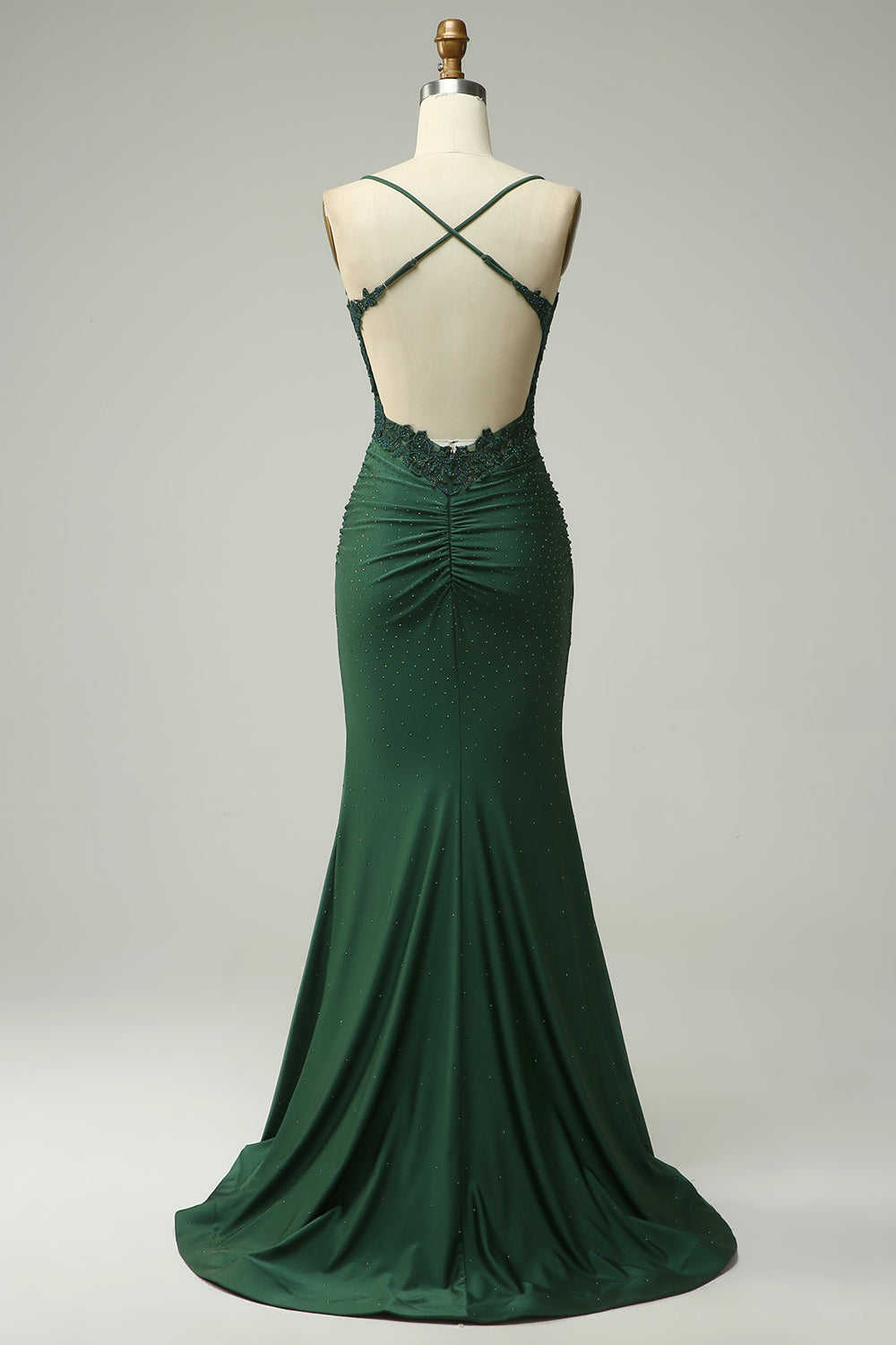 Dark Green Mermaid Halter Long Prom Dress with Appliques Beading