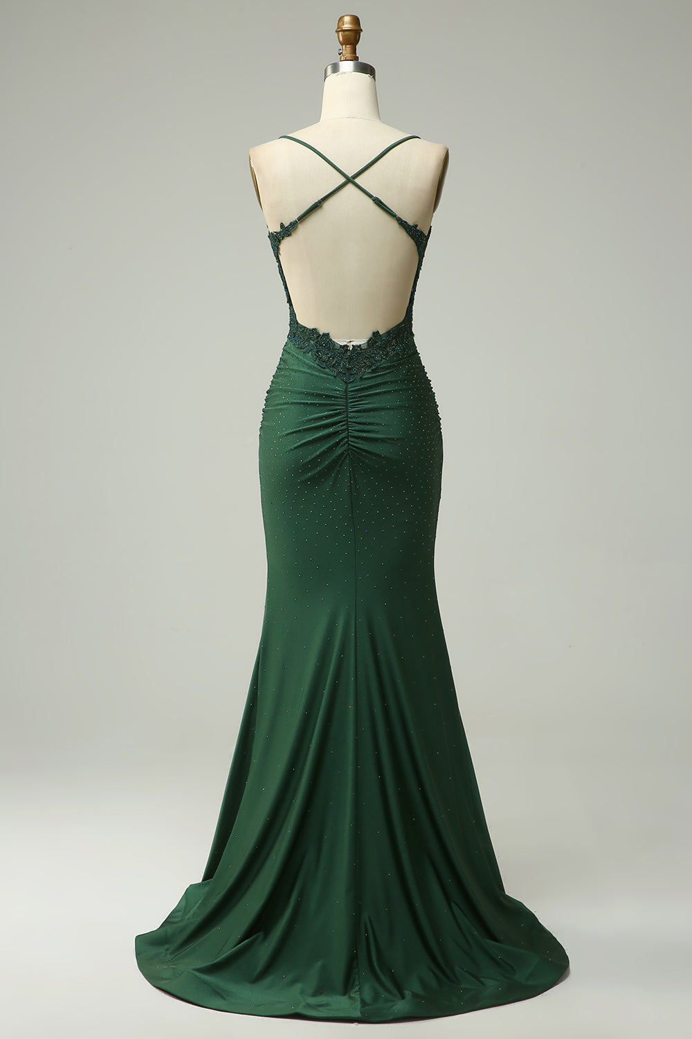 Wedtrend Women Dark Green Prom Dress with Appliques Beading Mermaid