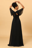 A Line V-Neck Long Chiffon Bridesmaid Dress with Slit