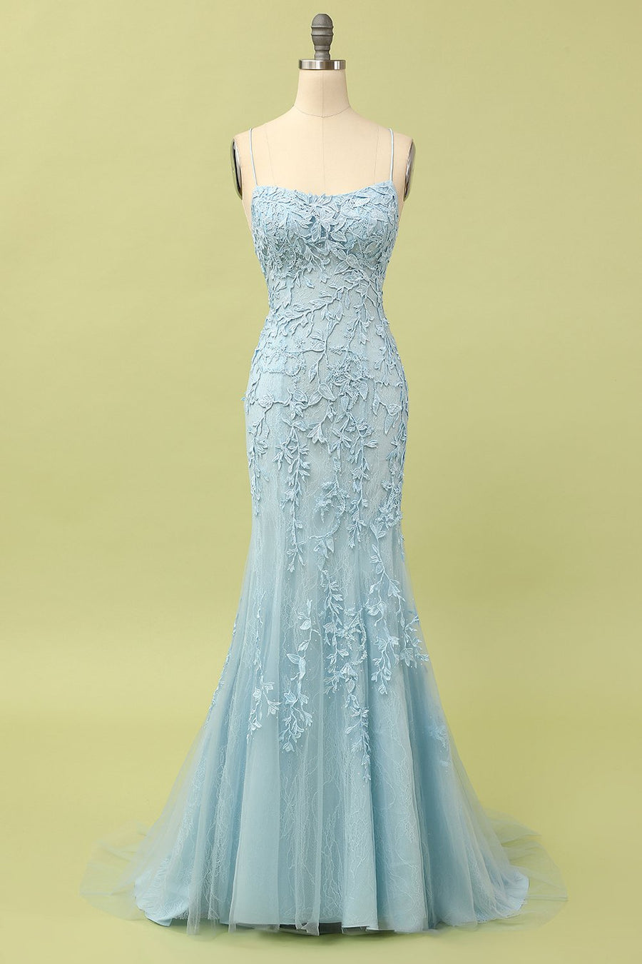 Light Pink Mermaid Spaghetti Straps Long Prom Dress with Appliques
