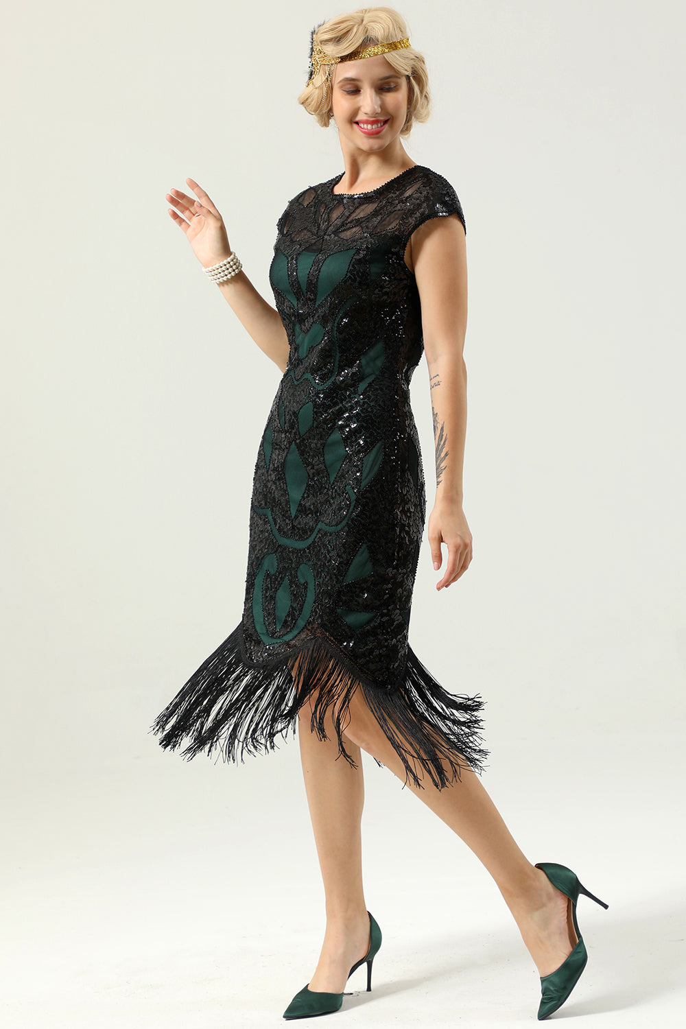 Black Sequin Fringe Vintage Party Dress With Sleeveless