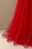 Red A Line Sweetheart Tulle Long Prom Dress with Beading