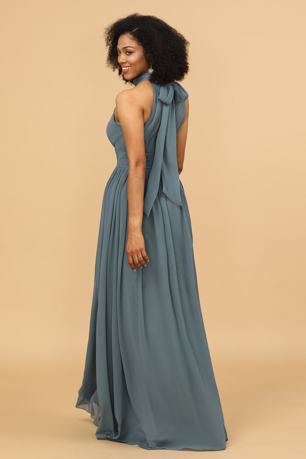 Wedtrend Women Grey Halter Ruched Long Chiffon Bridesmaid Dress with Slit WEDTREND Wedtrend Women Grey Halter Ruched Long Chiffon Bridesmaid Dress with Slit WEDTREND