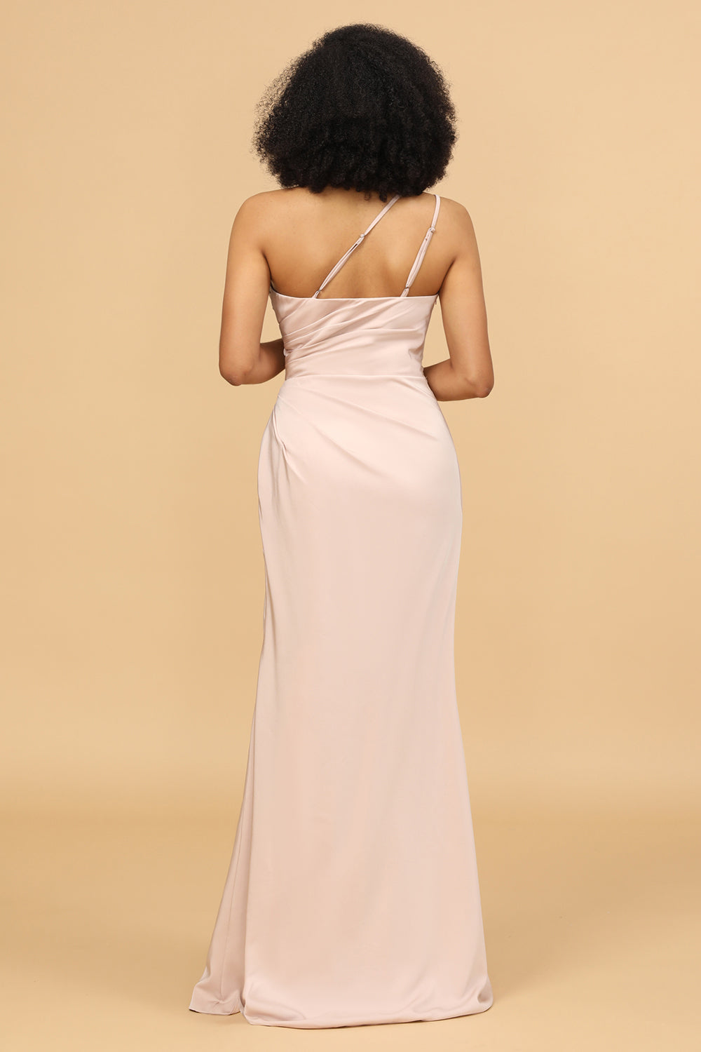 one shoulder blush bridesmaid dresses Wedtrend Women Blush Satin Mermaid One Shoulder Ruched Long Bridesmaid Dress with Slit, Blush / US16