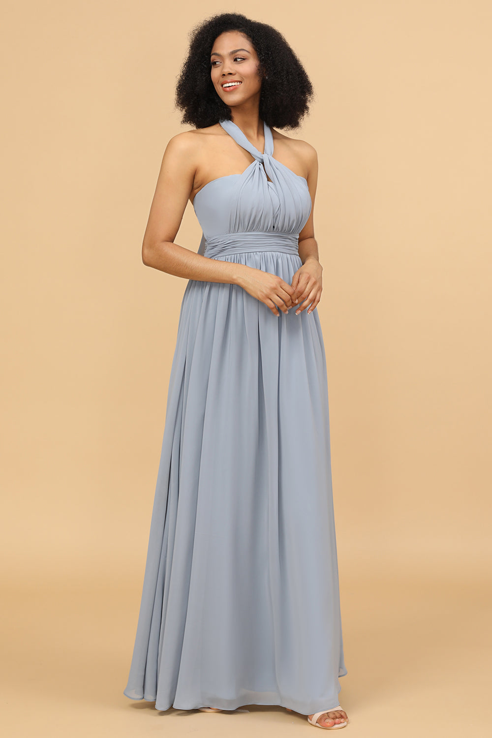 Wedtrend Women Grey Blue Convertible A Line Ruched Long Chiffon Bridesmaid Dress Chiffon Color US20W