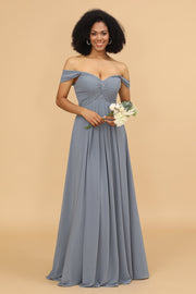 A Line Off the Shoulder Long Chiffon Bridesmaid Dress