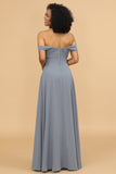 A Line Off the Shoulder Long Chiffon Bridesmaid Dress