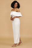 White Mermaid Off the Shoulder Satin Ankle-Length Bridesmaid Dress