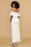 White Mermaid Off the Shoulder Satin Ankle-Length Bridesmaid Dress
