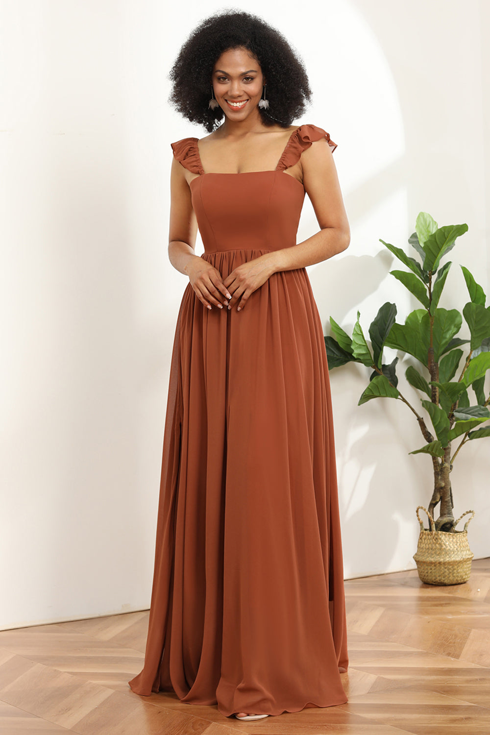 Wedtrend Women Bridesmaid Dress Terracotta Chiffon A-Line Floor Length Wedding Guest Dress with Ruffles Wedtrend Women Bridesmaid Dress Terracotta Chiffon A-Line Floor Length Wedding Guest Dress with Ruffles